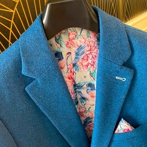Harry Brown men’s wool slim blazer in blue with floral lining
